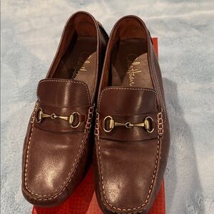 Cole Haan Dark Brown Leather Loafers with Gold Accents